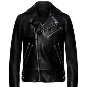 DIESEL Leather Biker Jacket, Men, Size: L, Black